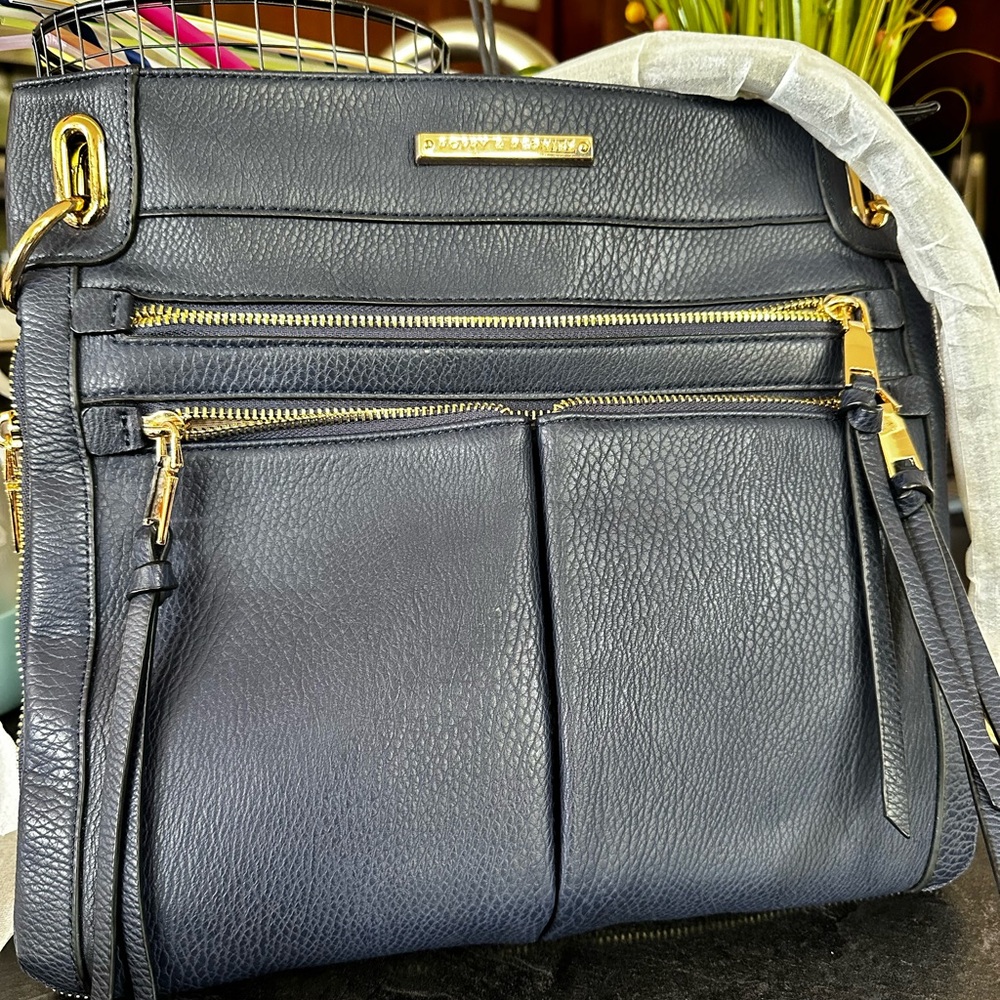 Poppy & Peonies Navy Harlow Bag with Gold Accents